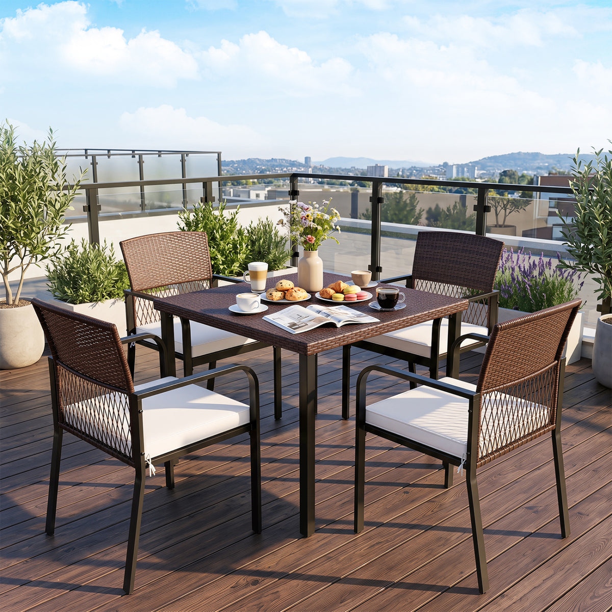 Outdoor Dining Chairs Set of 4 with Padded Cushion and Adjustable Feet for Patio-Beige view 2