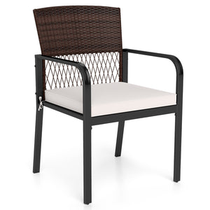 Outdoor Dining Chairs Set of 4 with Padded Cushion and Adjustable Feet for Patio-Beige view 4