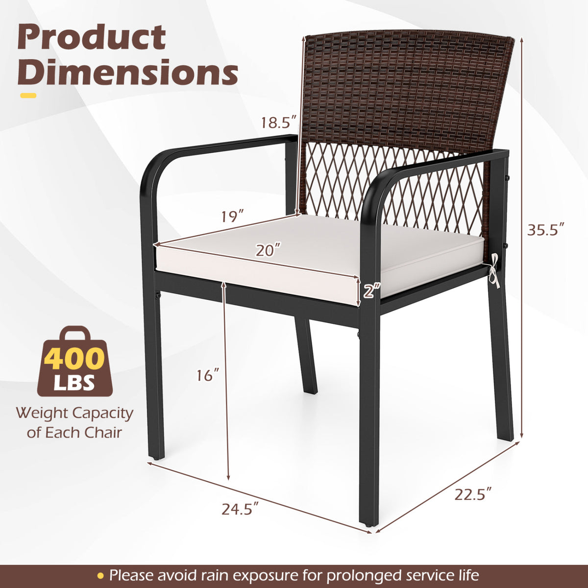 Outdoor Dining Chairs Set of 4 with Padded Cushion and Adjustable Feet for Patio-Beige view 5
