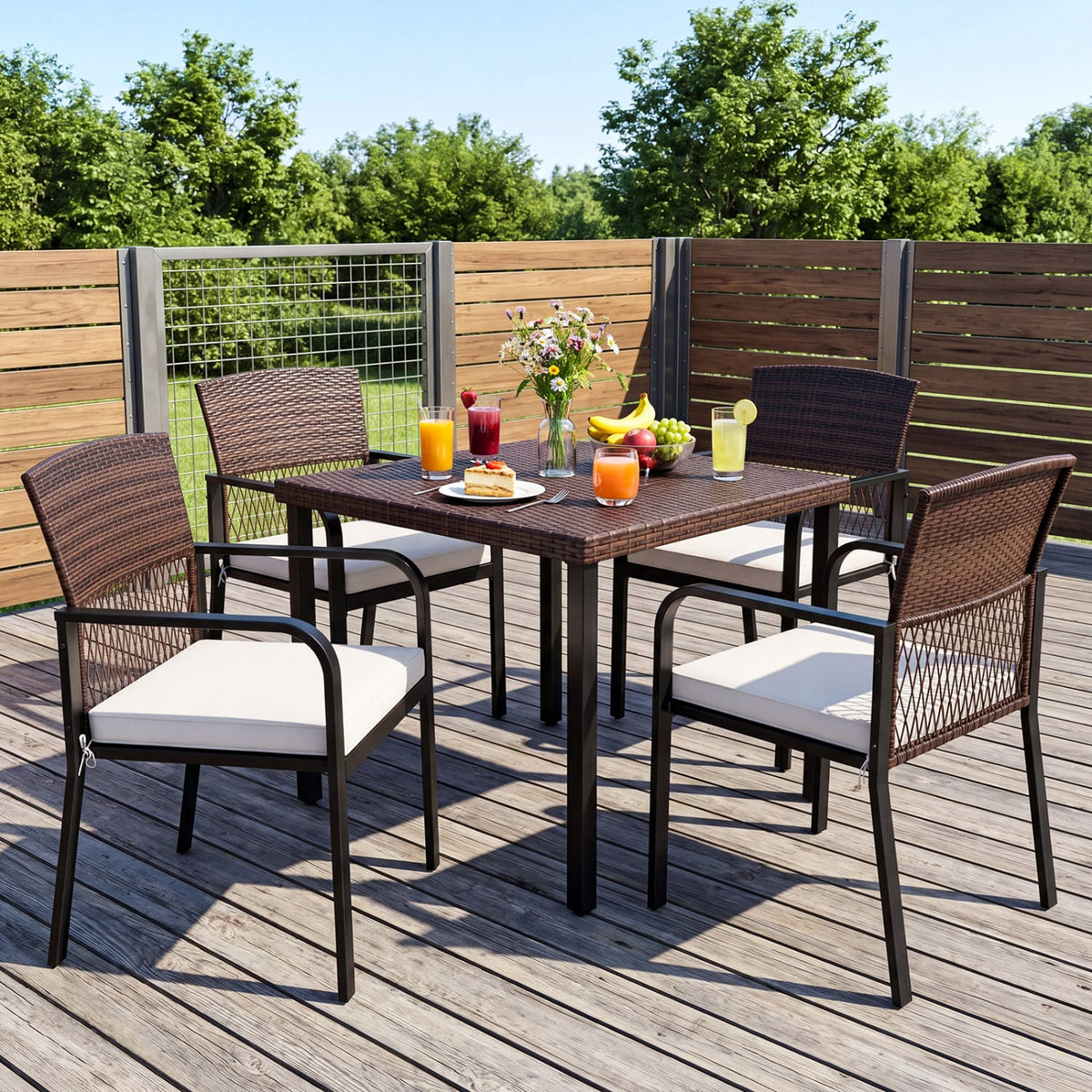 Outdoor Dining Chairs Set of 4 with Padded Cushion and Adjustable Feet for Patio-Beige view 6