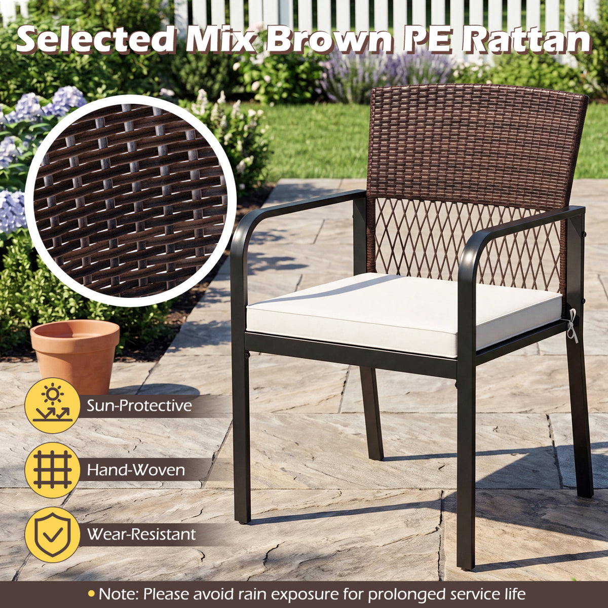 Outdoor Dining Chairs Set of 4 with Padded Cushion and Adjustable Feet for Patio-Beige view 7