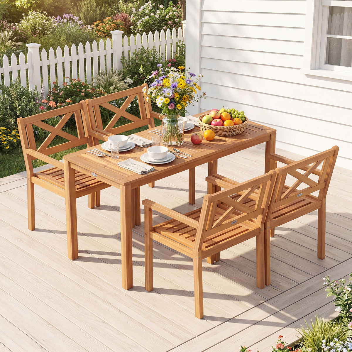 Outdoor Garden Acacia Wood Patio Dining Chairs for Porch-Set of 4 view 3