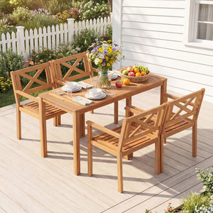 Outdoor Garden Acacia Wood Patio Dining Chairs for Porch-Set of 4 view 3