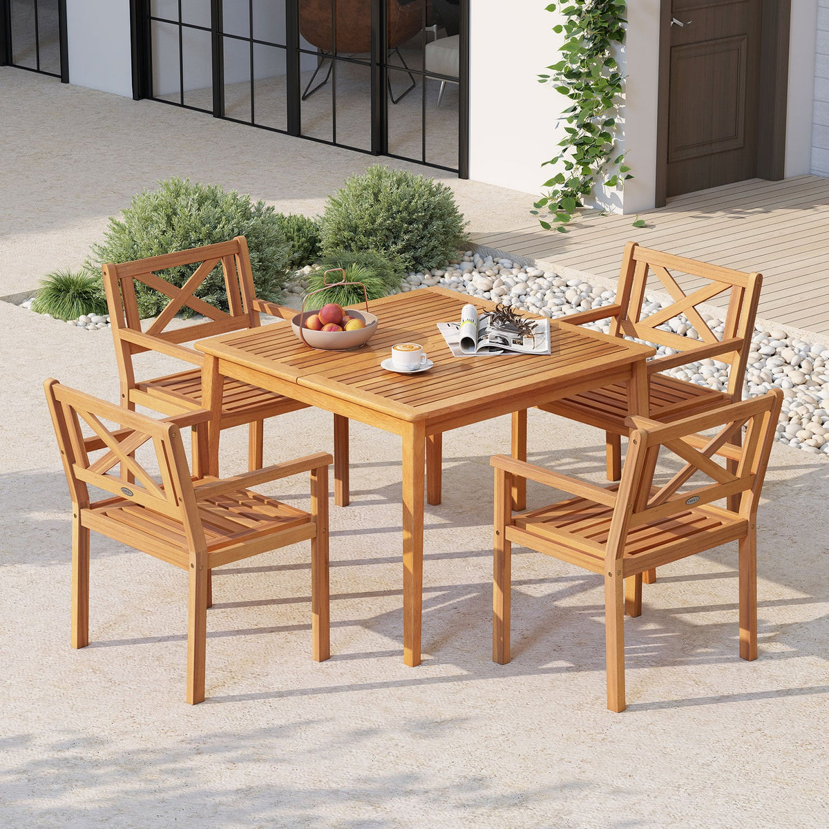 Outdoor Garden Acacia Wood Patio Dining Chairs for Porch-Set of 2 view 4