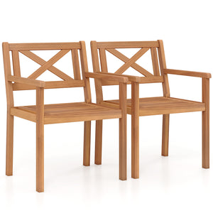 Outdoor Garden Acacia Wood Patio Dining Chairs for Porch-Set of 2