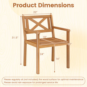 Outdoor Garden Acacia Wood Patio Dining Chairs for Porch-Set of 2 view 3