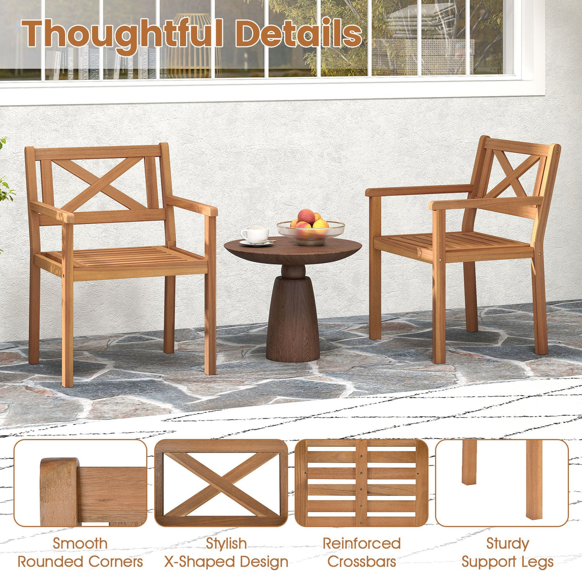 Outdoor Garden Acacia Wood Patio Dining Chairs for Porch-Set of 2 view 9
