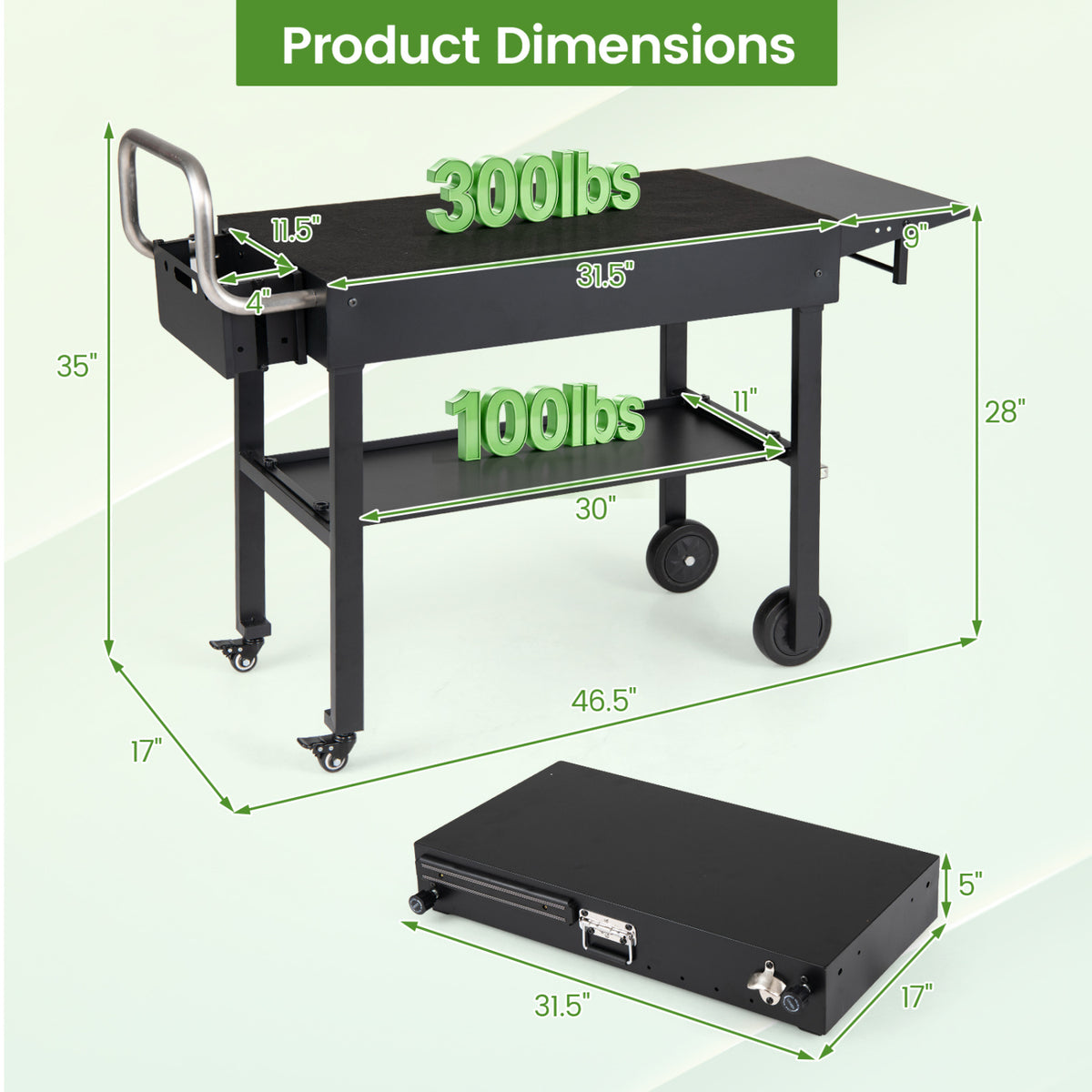 Outdoor Grill Cart, Foldable Grilling Table for Blackstone Griddle with 31” x 17” Tabletop view 4