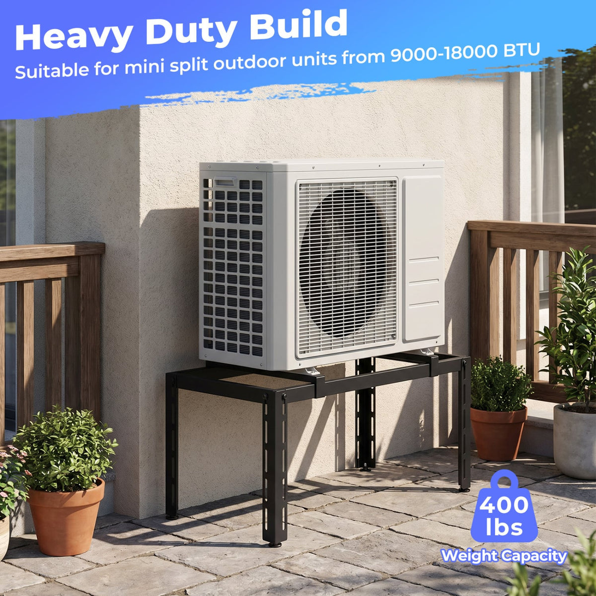 Outdoor Heavy-Duty AC Base for 9000-36000 BTU Ductless Air Conditioners Heat Pump-Black view 7