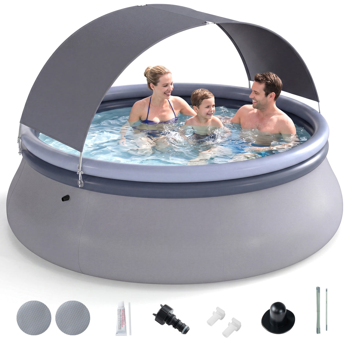 Outdoor Inflatable Pool with Sunshade Canopy-S view 4