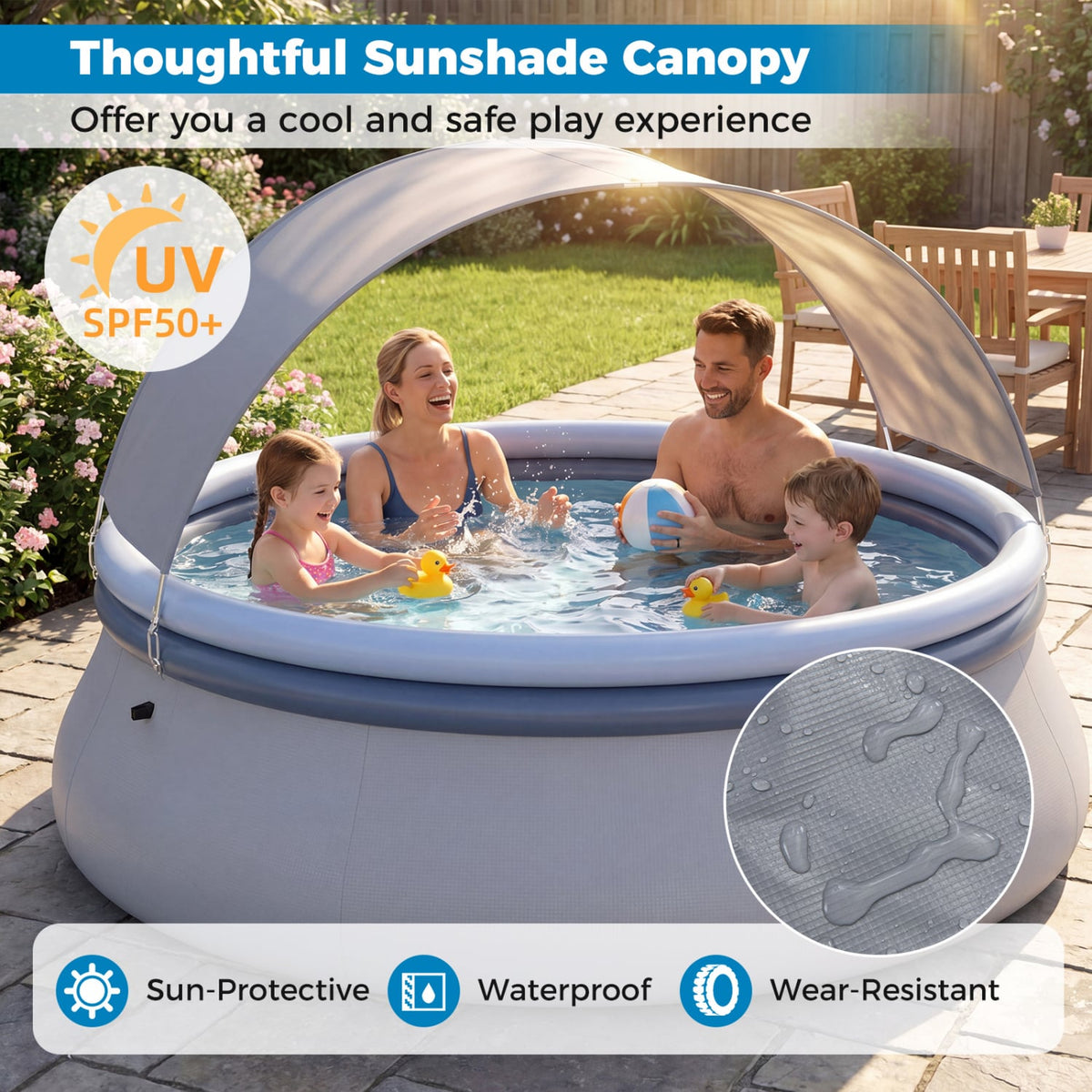 Outdoor Inflatable Pool with Sunshade Canopy-S view 6