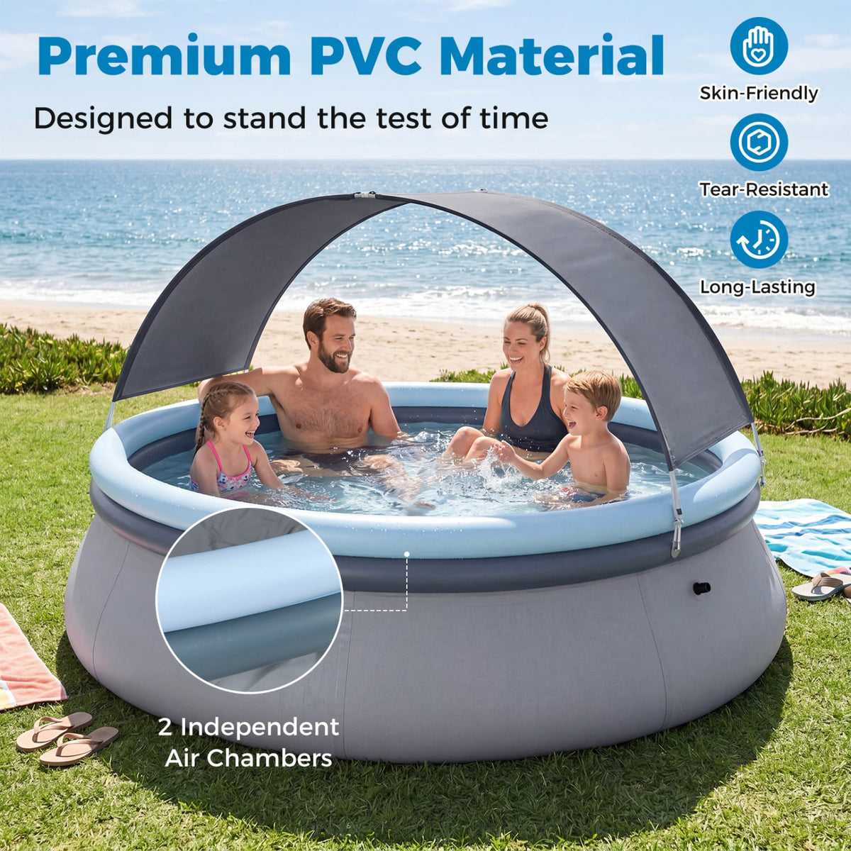 Outdoor Inflatable Pool with Sunshade Canopy-S view 7