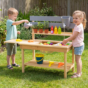 Outdoor Kids Mud Kitchen with Extended Tabletop and Water Tank-Natural view 2