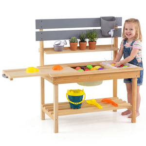Outdoor Kids Mud Kitchen with Extended Tabletop and Water Tank-Natural view 4