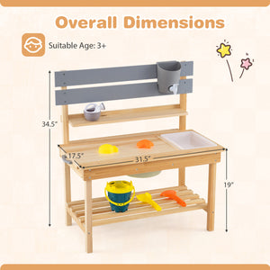 Outdoor Kids Mud Kitchen with Extended Tabletop and Water Tank-Natural view 5