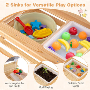 Outdoor Kids Mud Kitchen with Extended Tabletop and Water Tank-Natural view 7