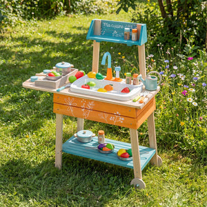 Outdoor Kids Play Kitchen Set Wooden Toy Kitchen Playset with Removable Sink-Orange view 2
