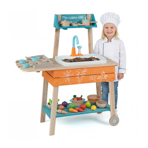 Outdoor Kids Play Kitchen Set Wooden Toy Kitchen Playset with Removable Sink-Orange view 4