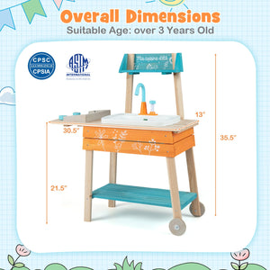 Outdoor Kids Play Kitchen Set Wooden Toy Kitchen Playset with Removable Sink-Orange view 5