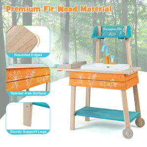 Outdoor Kids Play Kitchen Set Wooden Toy Kitchen Playset with Removable Sink-Orange view 9