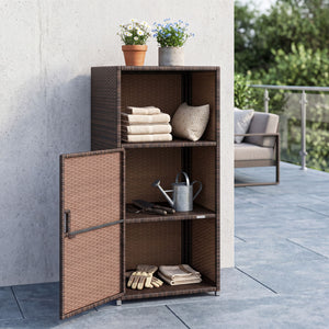 Outdoor PE Wicker Storage Cabinet with Door and Open Compartment for Patio-Brown view 2