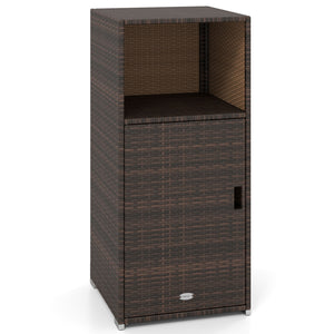Outdoor PE Wicker Storage Cabinet with Door and Open Compartment for Patio-Brown view 4