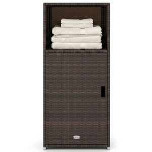 Outdoor PE Wicker Storage Cabinet with Door and Open Compartment for Patio-Brown