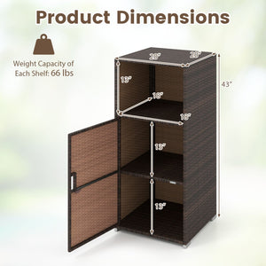 Outdoor PE Wicker Storage Cabinet with Door and Open Compartment for Patio-Brown view 5