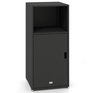 Outdoor PE Wicker Storage Cabinet with Door and Open Compartment for Patio-Black view 4