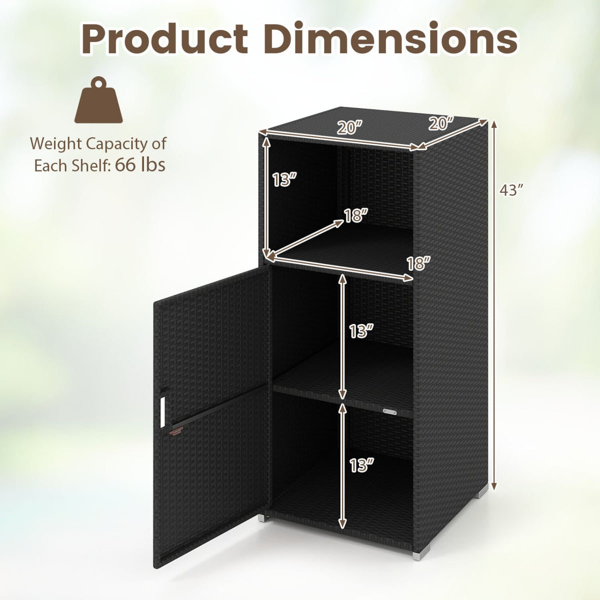 Outdoor PE Wicker Storage Cabinet with Door and Open Compartment for Patio-Black view 5
