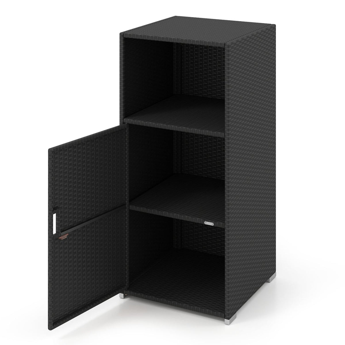 Outdoor PE Wicker Storage Cabinet with Door and Open Compartment for Patio-Black view 9