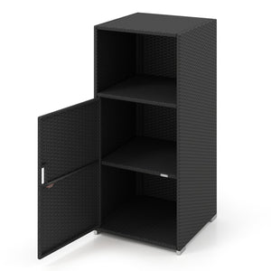 Outdoor PE Wicker Storage Cabinet with Door and Open Compartment for Patio-Black view 9