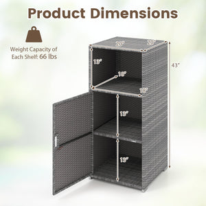 Outdoor PE Wicker Storage Cabinet with Door and Open Compartment for Patio-Gray view 5