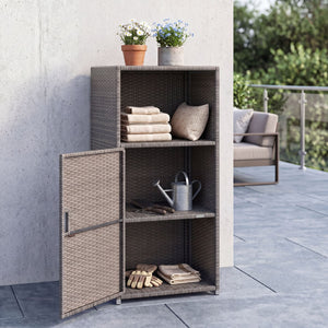 Outdoor PE Wicker Storage Cabinet with Door and Open Compartment for Patio-Gray view 6