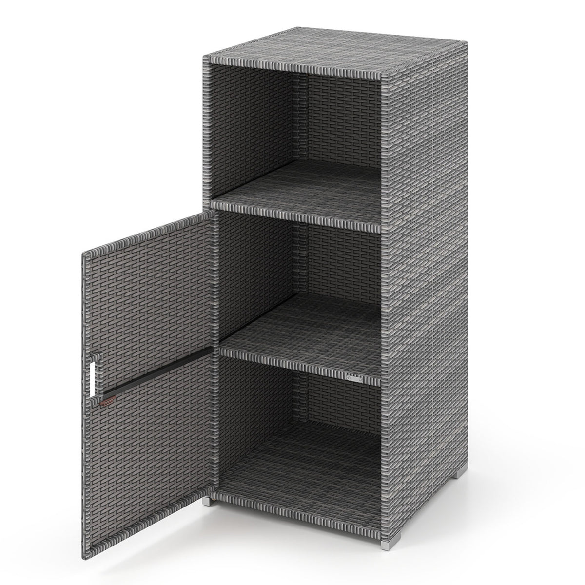 Outdoor PE Wicker Storage Cabinet with Door and Open Compartment for Patio-Gray view 9