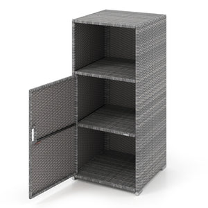Outdoor PE Wicker Storage Cabinet with Door and Open Compartment for Patio-Gray view 9
