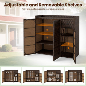 Outdoor PE Wicker Storage Cabinet with 3 Doors and Adjustable Shelves and Drawer-Brown view 8