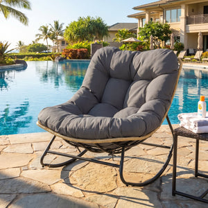 Outdoor Papasan Rocking Chair with Thick Cushioned Seat for Patio-Gray view 2