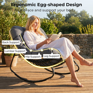 Outdoor Papasan Rocking Chair with Thick Cushioned Seat for Patio-Gray view 7