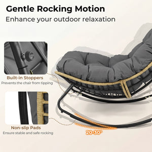 Outdoor Papasan Rocking Chair with Thick Cushioned Seat for Patio-Gray view 8