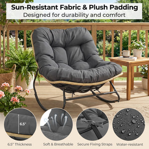 Outdoor Papasan Rocking Chair with Thick Cushioned Seat for Patio-Gray view 9