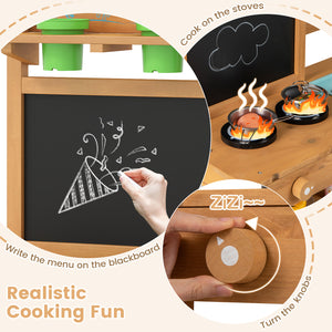 Outdoor Play Pretend Kitchen with Faucet and Removable Sinks for Children Aged 3+-Natural view 7