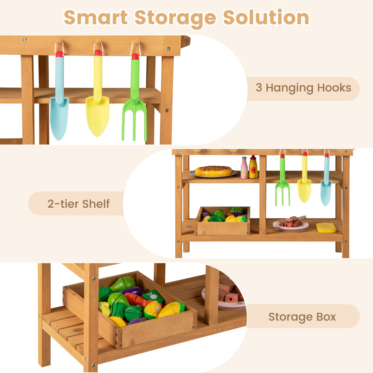 Outdoor Play Pretend Kitchen with Faucet and Removable Sinks for Children Aged 3+-Natural view 9
