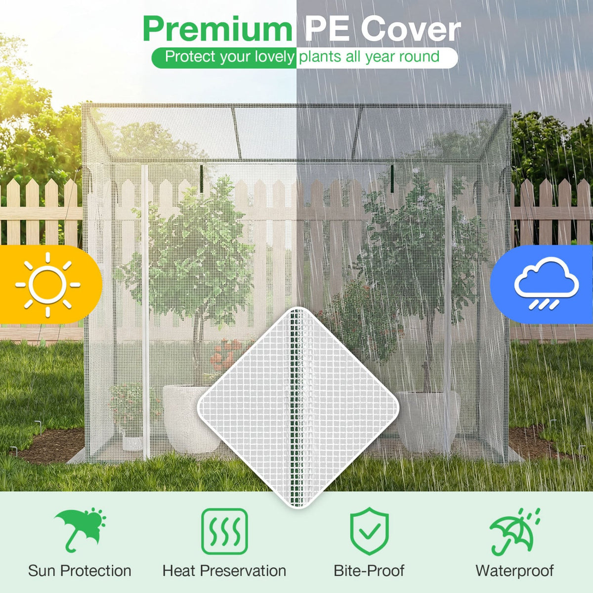 Outdoor Portable Walk-in Greenhouse with PE Cover Roll-up Zipper Door-White view 6