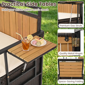 Outdoor Storage Bench with 2 Side Tables and 2-Seater Bench Seat view 8