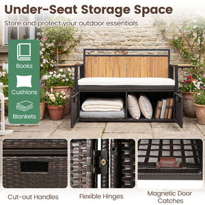 Outdoor Storage Bench with 2 Side Tables and 2-Seater Bench Seat view 5