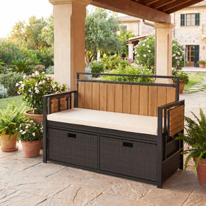 Outdoor Storage Bench with 2 Side Tables and 2-Seater Bench Seat view 2