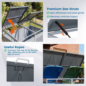 Outdoor Trash Can Storage Shed for 2 Bins with Gas Struts-Silver view 7