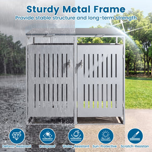 Outdoor Trash Can Storage Shed for 2 Bins with Gas Struts-Silver view 8