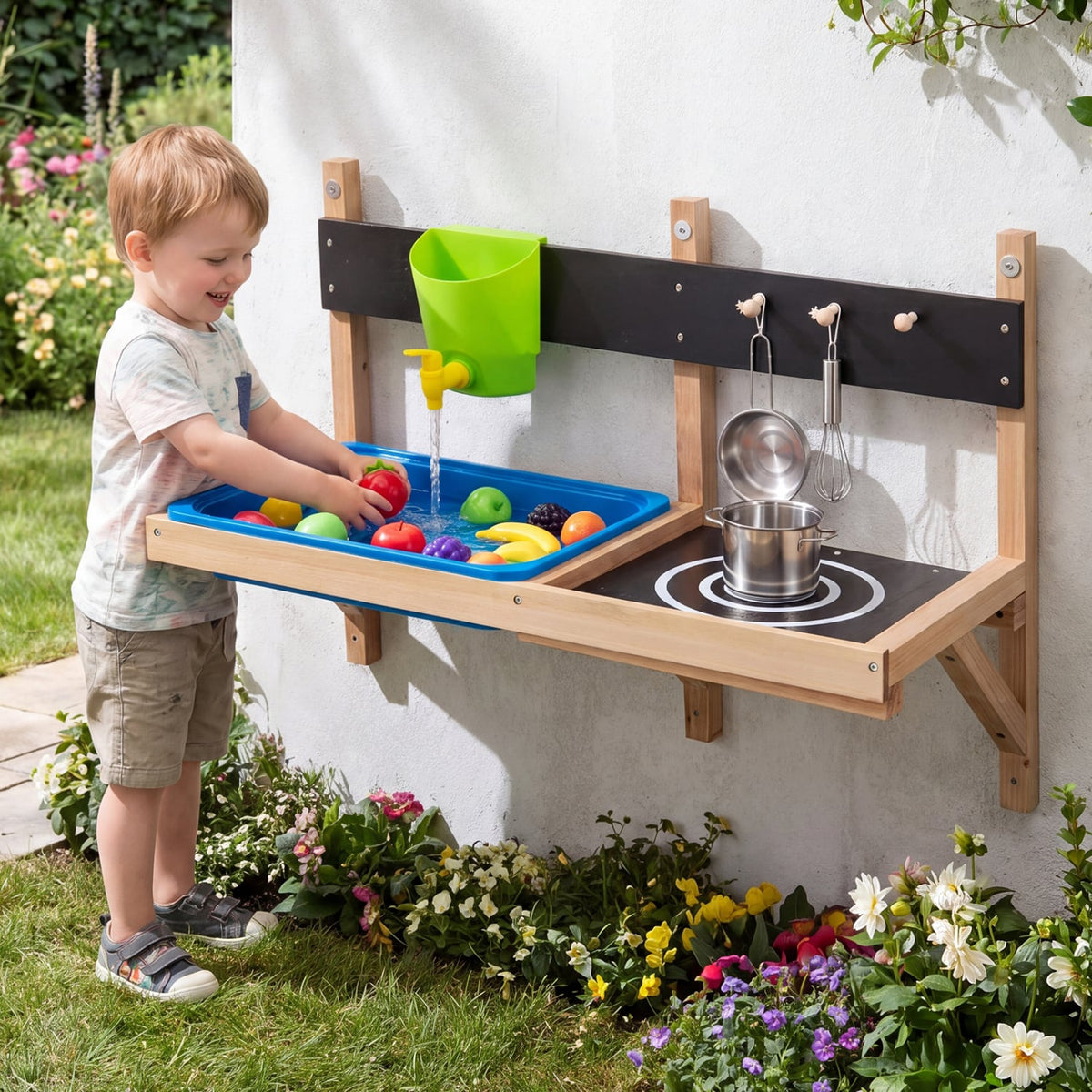 Outdoor Wall Mounted Mud Kitchen for Kids Ages 3+ view 2